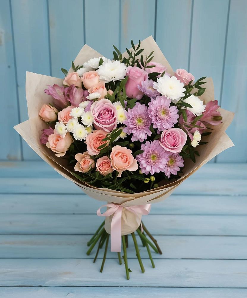 Букет цветов из: Хризантемы, Розы и Альстромерии в Орлове Кировская область