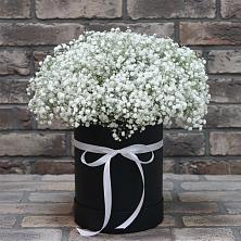 Цветочная композиция из Гипсофила в шляпной коробке в Орлове Кировская область