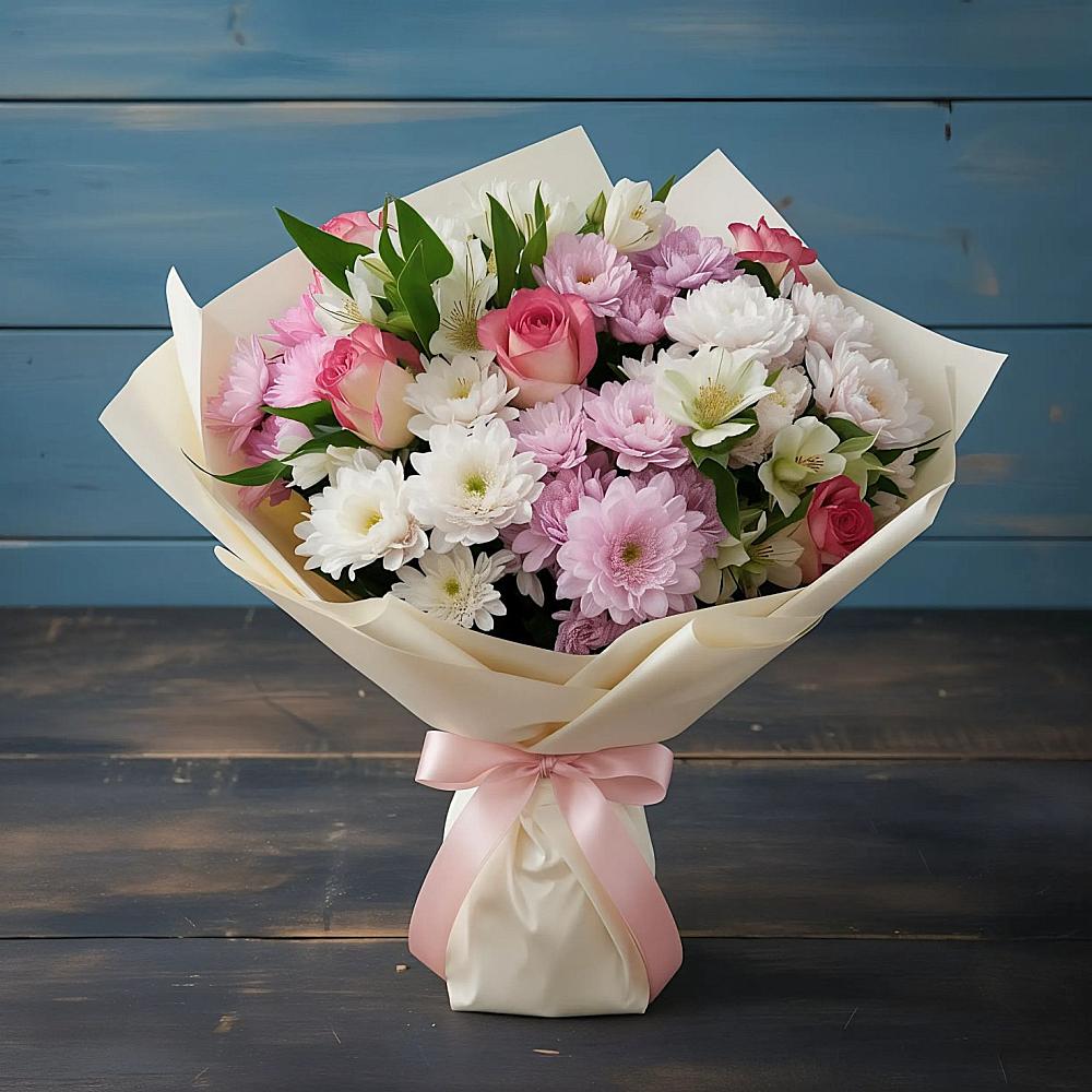 Букет цветов из: Хризантемы, Альстромерии и Розы в Орлове Кировская область